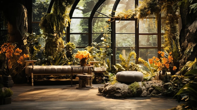 Décor intérieur inspiré de la nature avec des éléments décoratifs sur le thème de la nature