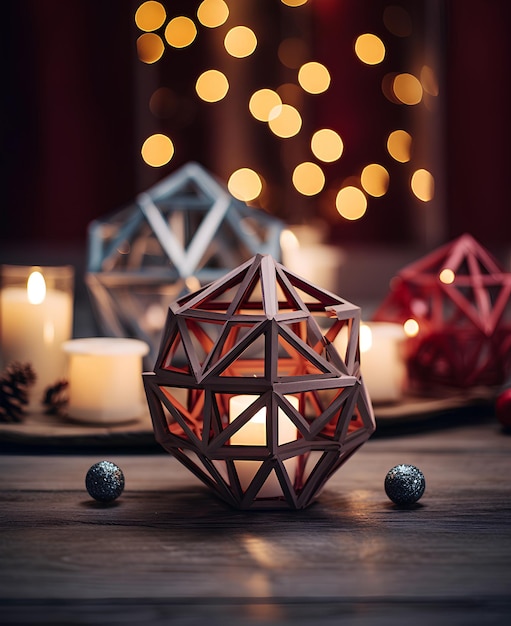 Décor de Noël sur table en bois Style de lumière