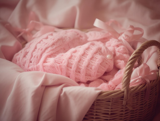 Décor de petit panier pour photoshoot studio nouveau-né rempli de fourrure et de jouet tricoté gros plan meubles faits à la main pour bébé bébé