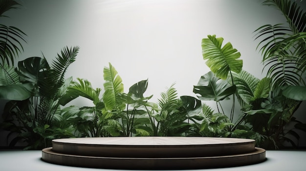 Photo décor de plantes tropicales avec un podium au centre