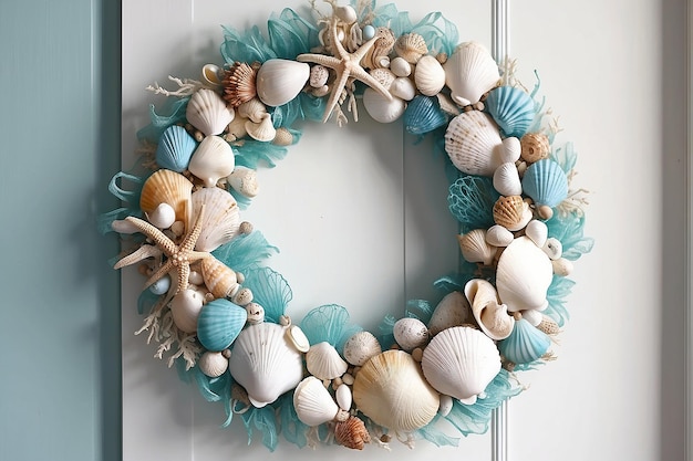 Décor de porte de couronne de coquillages côtiers