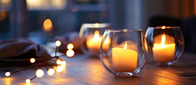 Décor en verre éclairé par la lumière des bougies