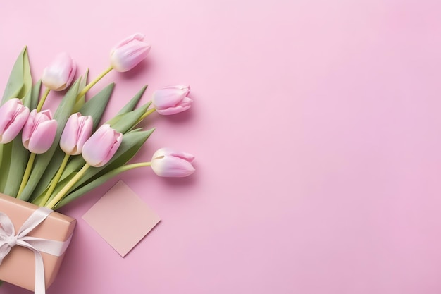 Décoratif de bouquet de fleurs de tulipes ou boîte-cadeau enveloppée pour la fête des mères ou la Saint-Valentin avec fond
