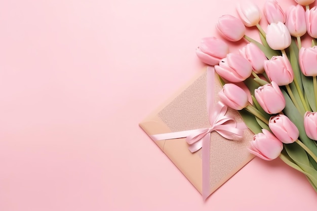 Décoratif de bouquet de fleurs de tulipes ou boîte-cadeau enveloppée pour la fête des mères ou la Saint-Valentin avec fond