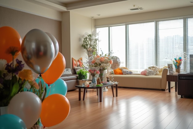 Décoration d'anniversaire dans un intérieur de salon confortable