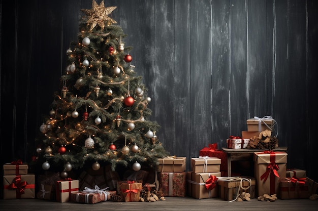 Décoration de l'arbre de Noël avec des cadeaux de Noël