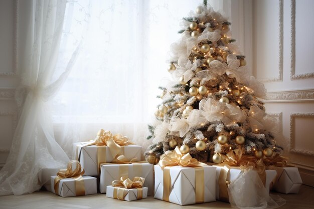 Décoration de l'arbre de Noël avec des cadeaux de Noël