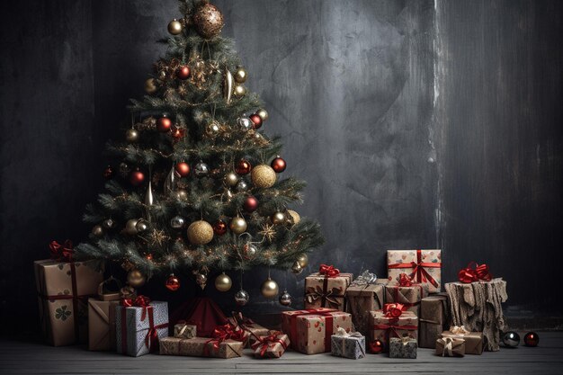 Décoration de l'arbre de Noël avec des cadeaux de Noël