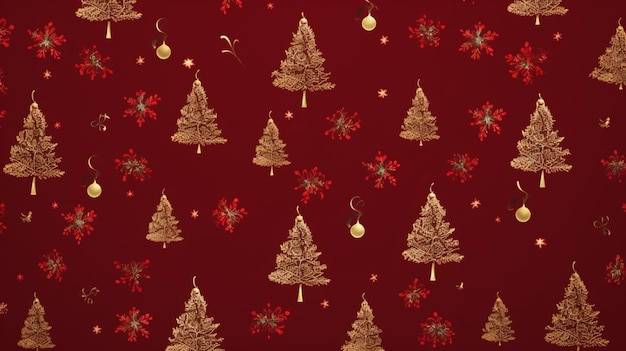 Décoration de l'arbre de Noël avec un motif sans couture sur fond rouge