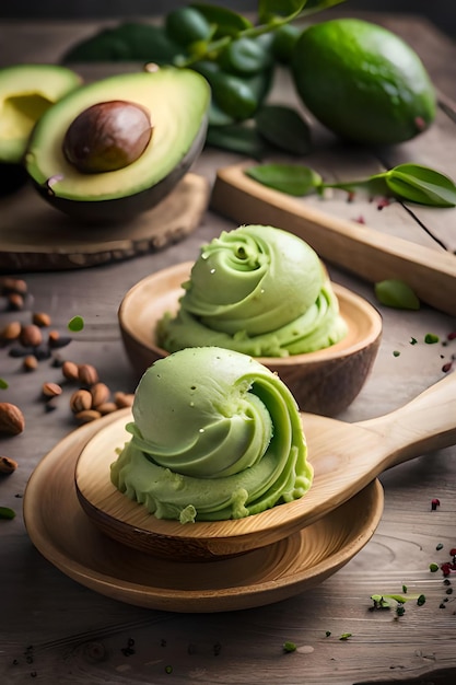 décoration d'avocat tourbillon de crème glacée à l'avocat dans la cuisine vintage