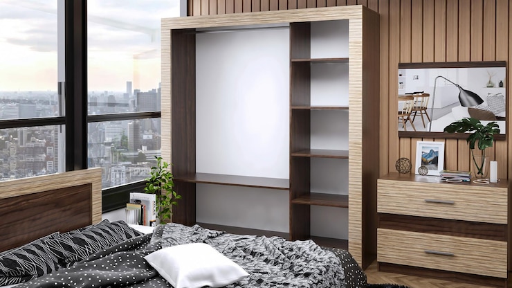 Photo décoration en bois d'intérieur de chambre à coucher moderne de rendu 3d