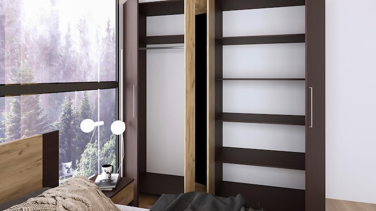 Photo décoration en bois d'intérieur de chambre à coucher moderne de rendu 3d