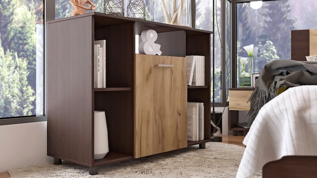 Décoration en bois d'intérieur de chambre à coucher moderne de rendu 3d