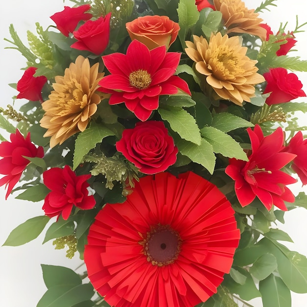 Décoration de bouquet de fleurs colorées avec fond blanc AI générer une image