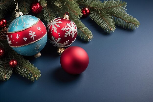 Décoration de cadre de fond de Noël avec une balle d'ornement et un espace de copie pour un texte