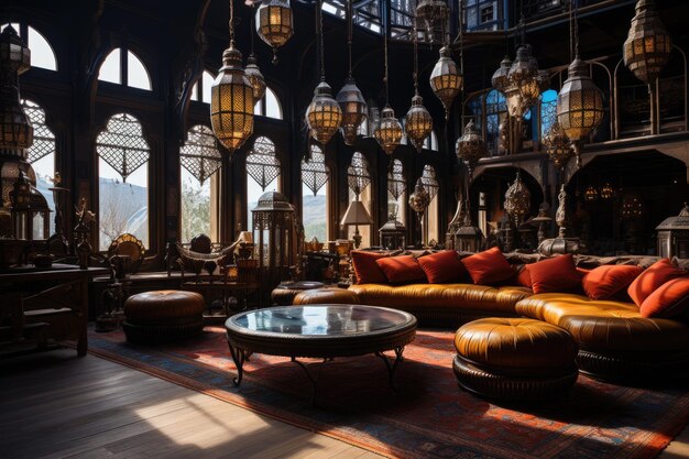 décoration de café avec des idées d'inspiration pour les sièges au sol de style arabe traditionnel