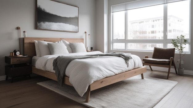 Décoration de chambre à coucher design d'intérieur de maison style minimaliste scandinave