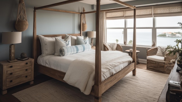 Décoration de chambre à coucher design d'intérieur de maison Style nautique côtier