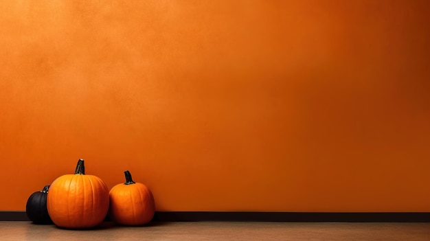 Décoration de citrouille d'Halloween avec fond orange et espace de copie ai généré