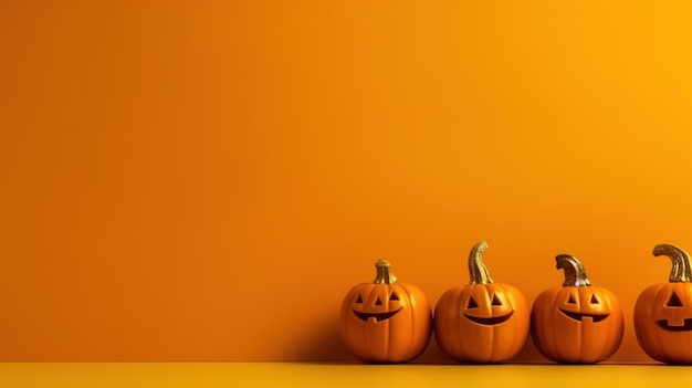 Décoration de citrouille d'Halloween avec fond orange et espace de copie ai généré