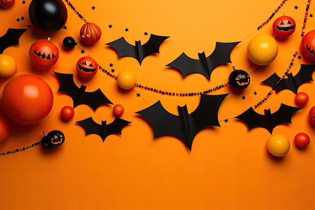 Décoration colorée d'Halloween sur un fond orange saisonnière drôle IA générative