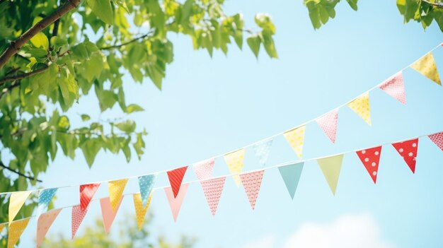 Photo décoration de cordes de drapeau colorées dans l'arbre