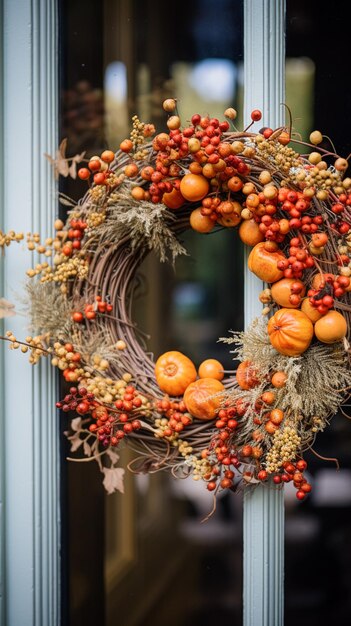 Décoration de couronne d'automne saison des vacances d'automne dans le style de la campagne anglaise inspiration de décoration automnale botanique