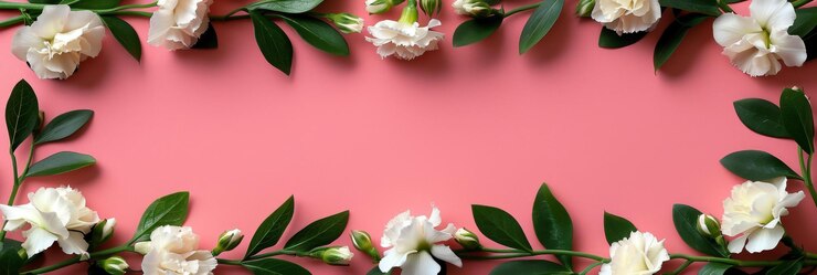 Photo décoration de couronne de fleurs garland de fleurs sur fond rose