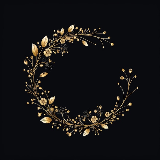 Décoration de couronne de fleurs d'or images de cadre de cercle floral AI Art généré