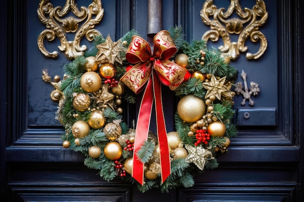 Décoration de couronne de porte de Noël générative par l'IA