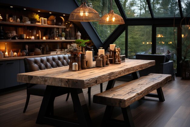 décoration design d'intérieur de maison avec des idées d'inspiration de table en bois