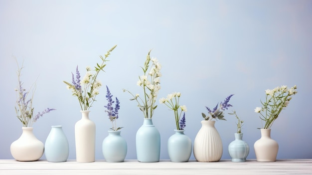 Photo décoration douce pour l'intérieur fond clair avec des vases à fleurs