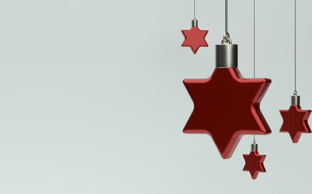 Décoration étoile rouge de Noël 3D avec fond blanc pour bannière ou promo. illustration 3D