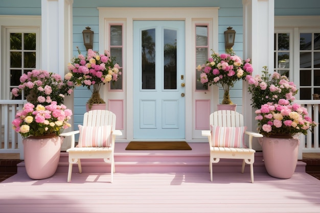 décoration extérieure de la porte d'entrée avec des idées d'inspiration sur le thème des couleurs pastel