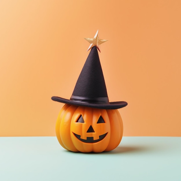 Décoration festive de citrouille d'Halloween portant un chapeau de sorcière Créée avec la technologie Generative AI
