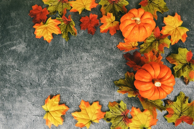 Décoration de feuilles d'automne cadre Thanksgiving festive sur plaque noire