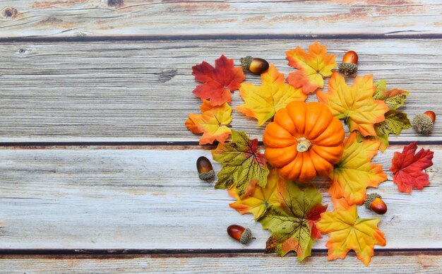 Décoration de feuilles d'automne Thanksgiving festive sur bois