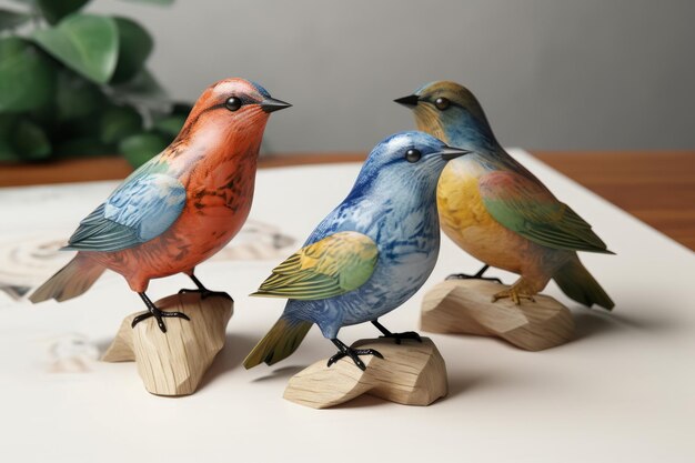 Décoration de figures d'oiseaux en bois Pâques créatives Générer Ai