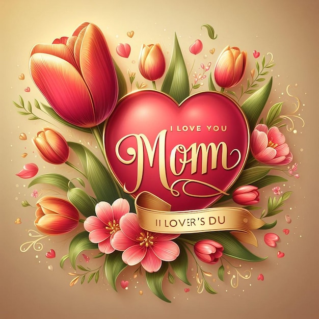 Photo décoration florale de la fête des mères et carte d'événement avec cadre de cœur