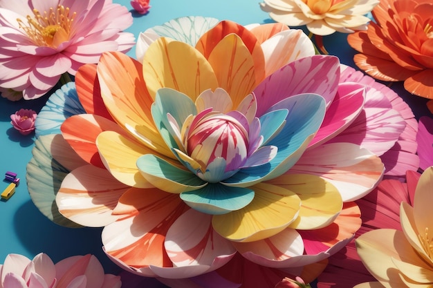 Décoration florale harmonieuse Design moderne isométrique dans les couleurs arc-en-ciel, parfait pour les arrière-plans Zoom