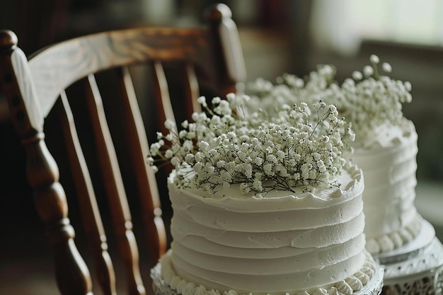 Décoration de gâteau de mariage réalisée à la place de deux chaises à bascule