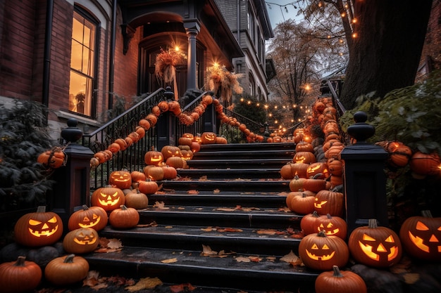 Photo décoration d'halloween dans le porche et l'arrière-cour de la maison