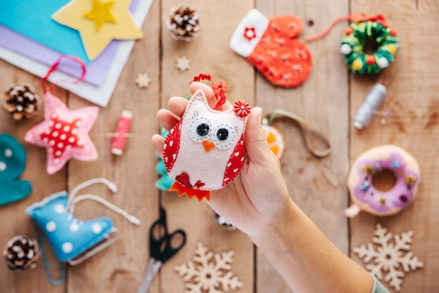 Décoration de hibou en feutre de Noël bricolage, idées d'artisanat de Noël et du nouvel an