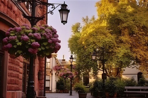 Photo décoration intérieure des rues de l'europe fleurs sur texte