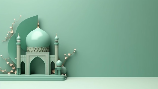 Décoration islamique 3D fond pastel vert avec espace