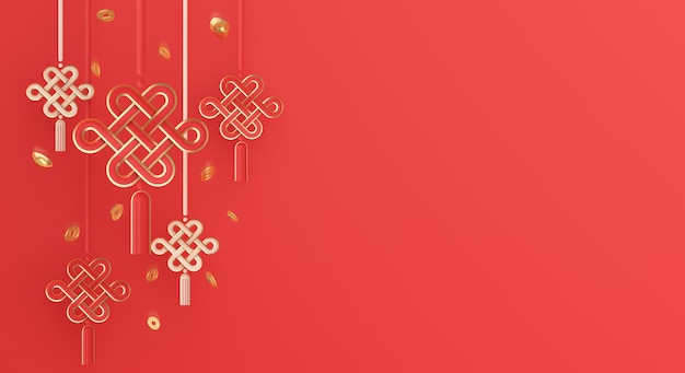 Décoration de joyeux nouvel an chinois avec pièce d'or noeud