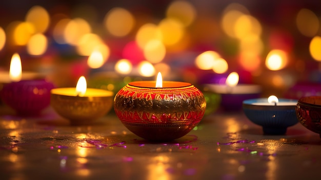 Décoration de lampes à huile dans la fête joyeuse de Diwali