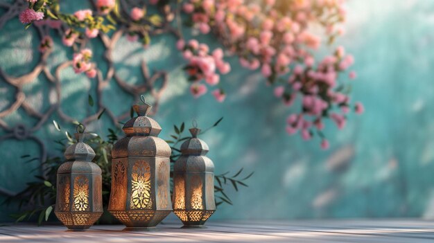 Photo décoration de lanternes du ramadan à l'arrière-plan 3d