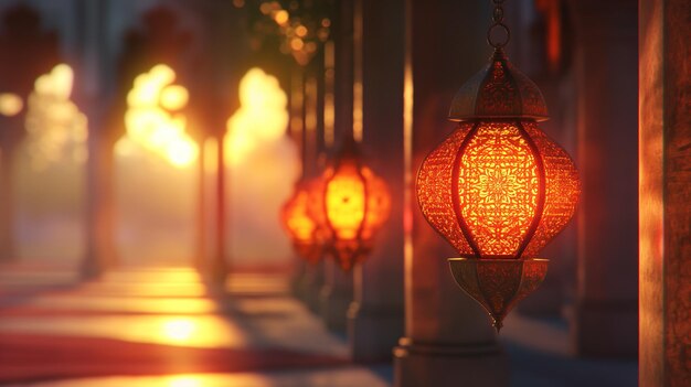 Photo décoration de lanternes du ramadan à l'arrière-plan 3d