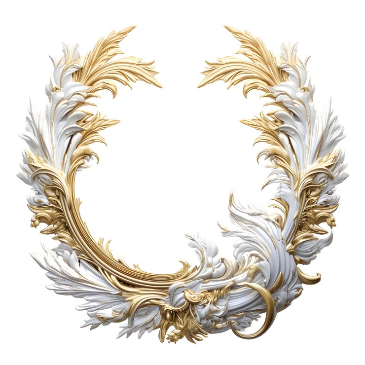Photo décoration de logo de cadre de couronne de laurier brillant couleur or et blanc isolé